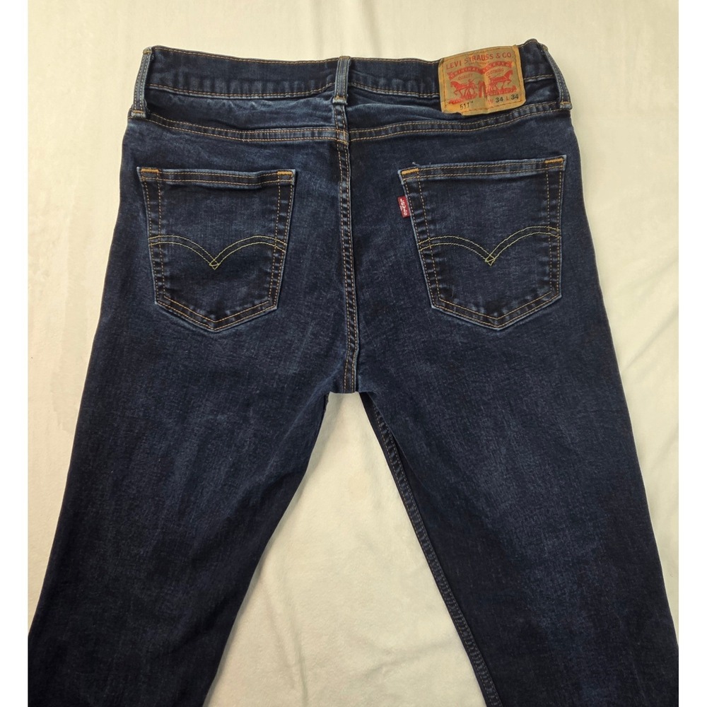 Levi's Jeans Men 34x34 Dark Wash Excellent 511 Slim‎ Fit Stretch Denim - Picture 7 of 9